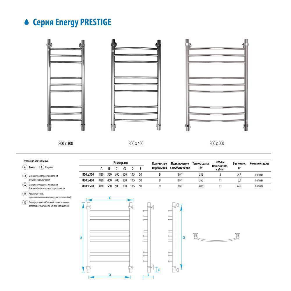 Водяной полотенцесушитель Energy Prestige 800x500 мм черный матовый EWTR0PRES08050R905M RAL 9005