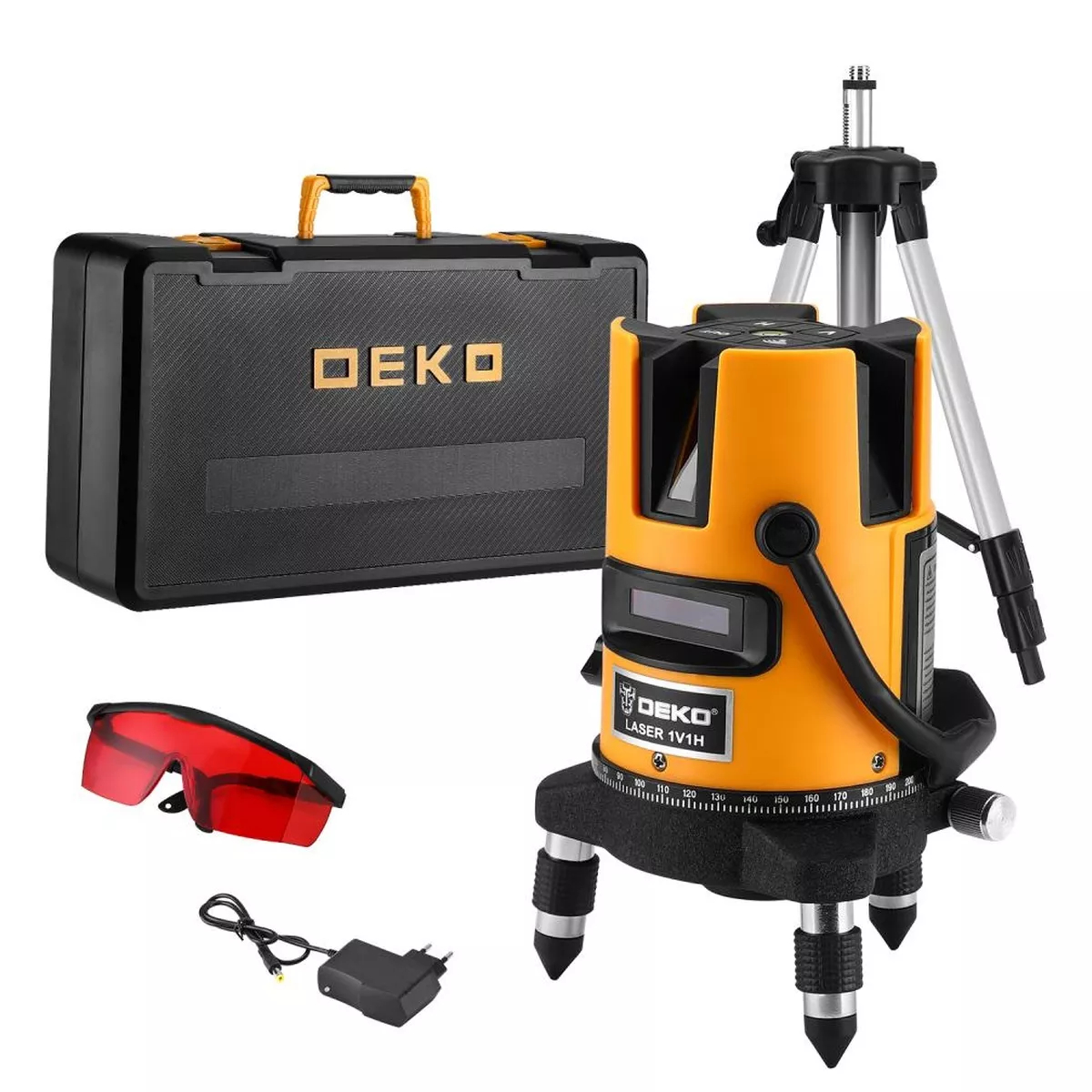 Лазерный уровень DEKO DKLL02RB PRO PREMIUM 2 линии красный луч со штативом 1 м 065-0102-1