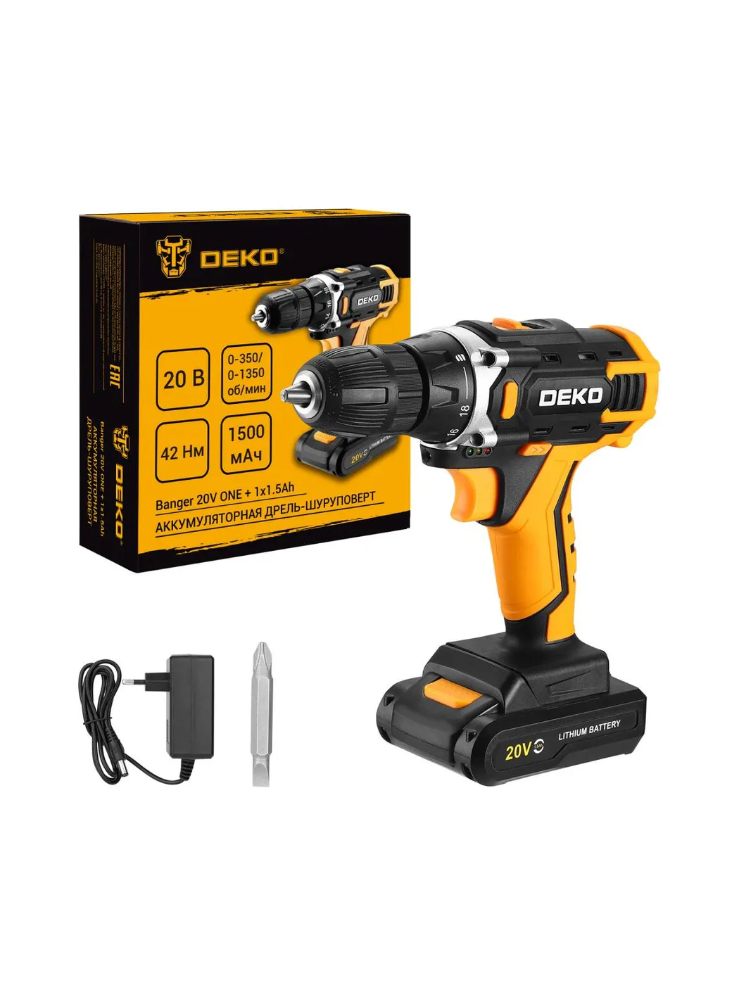 Дрель-шуруповерт аккумуляторная DEKO Banger 20V ONE+ 1x1.5 Ач 083-1042