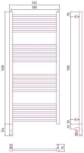Полотенцесушитель электрический Сунержа Богема 3.0 500x1200 мм левый матовый черный 31-5804-1250