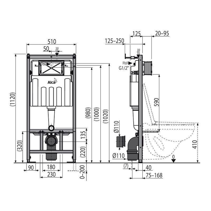 Инсталляция для унитаза Alcaplast AM101/1120 с кнопкой M71 хром и креплением AM101/1120-3:1 RU M71-0001
