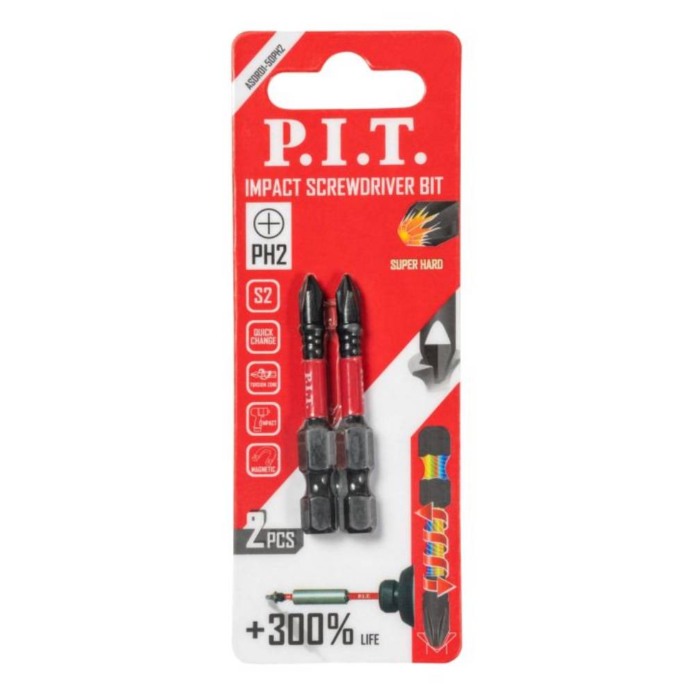 Бита ударная P.I.T. PH2 x 50 мм упаковка 2 шт. ASDR01-50PH2