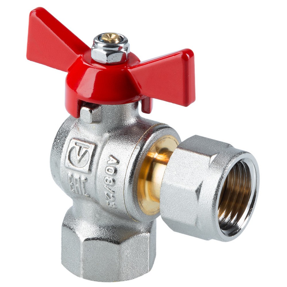 Кран шаровой угловой Valtec VT.266 1/2 ВР-НР с накидной гайкой бабочка VT.266.N.04