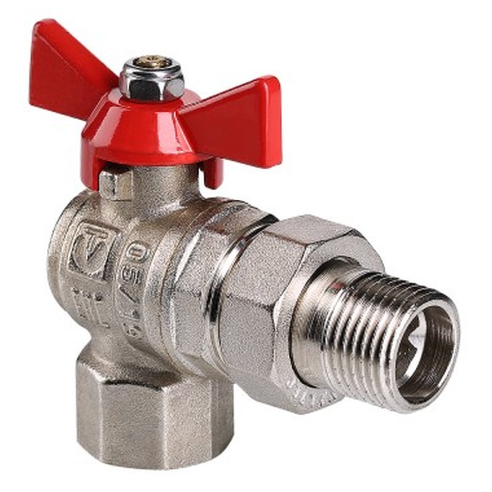 Кран шаровой угловой Valtec VT.228 1/2 ВР-НР с накидной гайкой бабочка VT.228.N.04