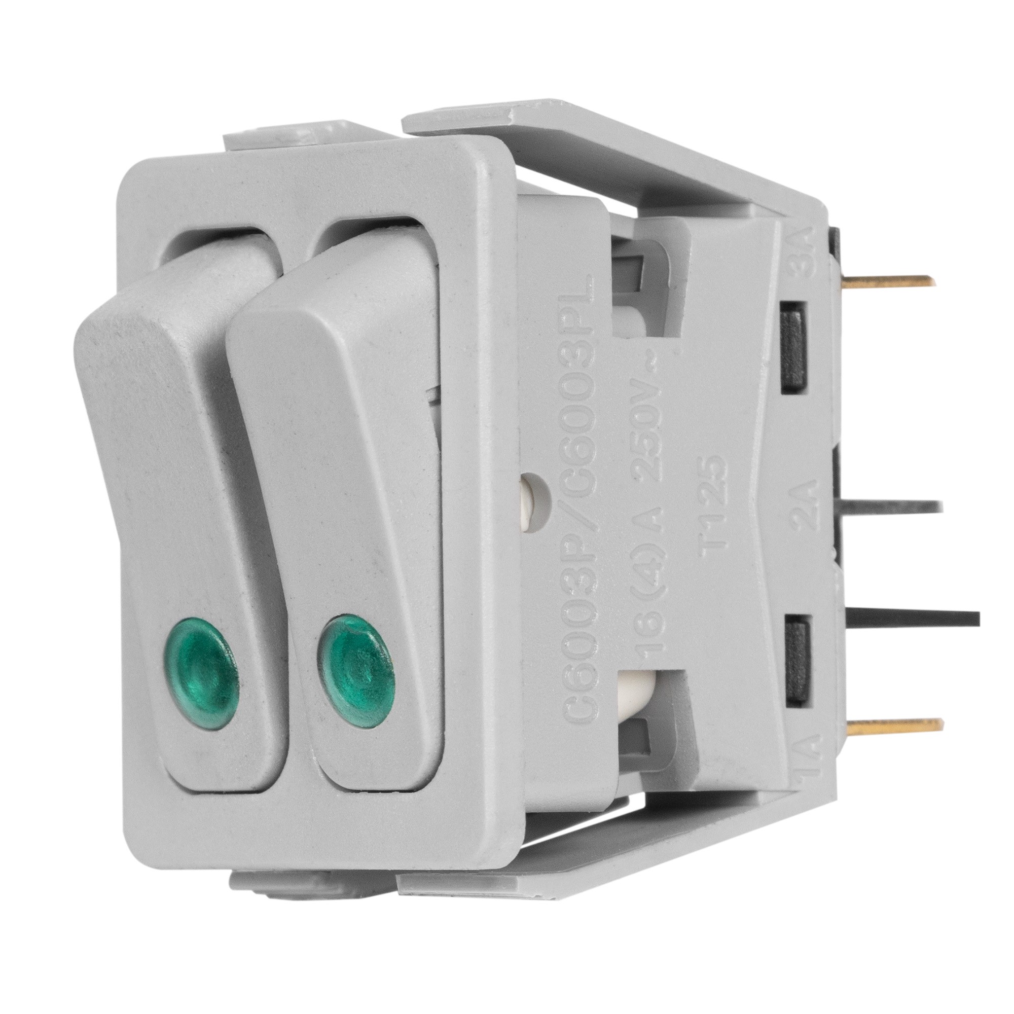 Выключатель клавишный Arcolectric C6003P двухклавишный зеленая линза серый C6003P