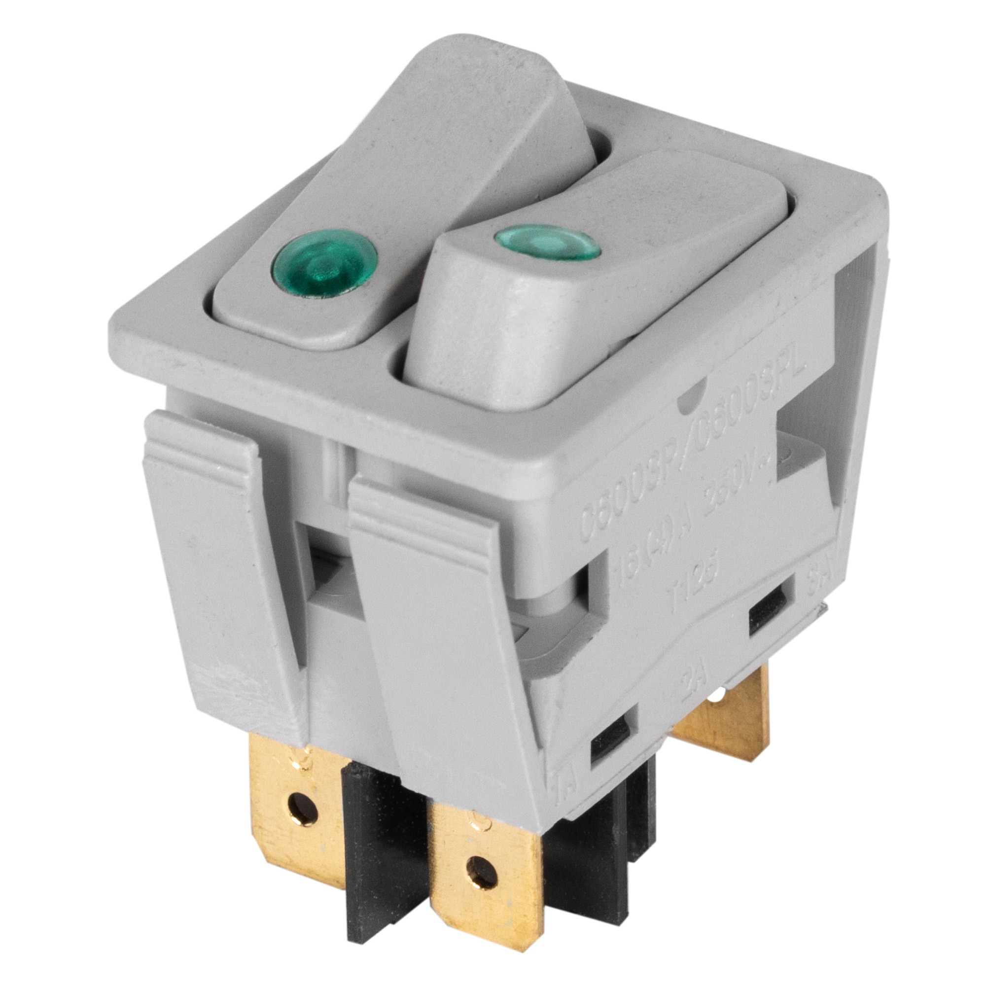 Выключатель клавишный Arcolectric C6003P двухклавишный зеленая линза серый C6003P