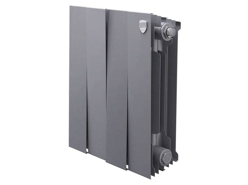 Радиатор биметаллический Royal Thermo PianoForte 300 Silver Satin 4 секции боковое подключение НС-1346085 RAL 9006