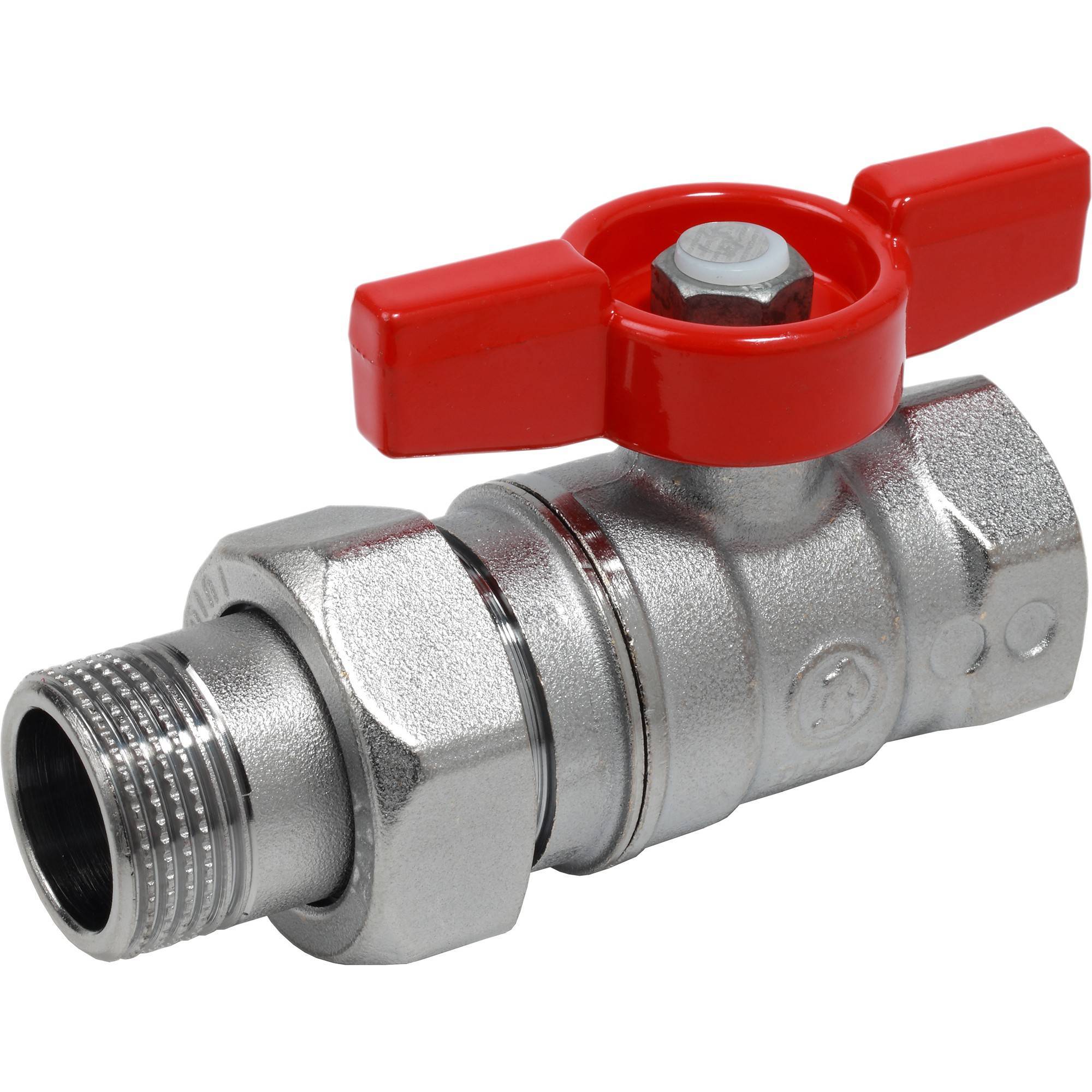 Кран шаровой Giacomini R259 3/4 x 1 с накидной гайкой красная бабочка R259Y006