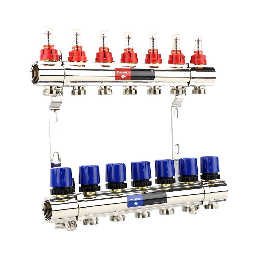 Группа коллекторная Varmega 1 x 7 выходов 3/4 EK с расходомерами латунь VM15407