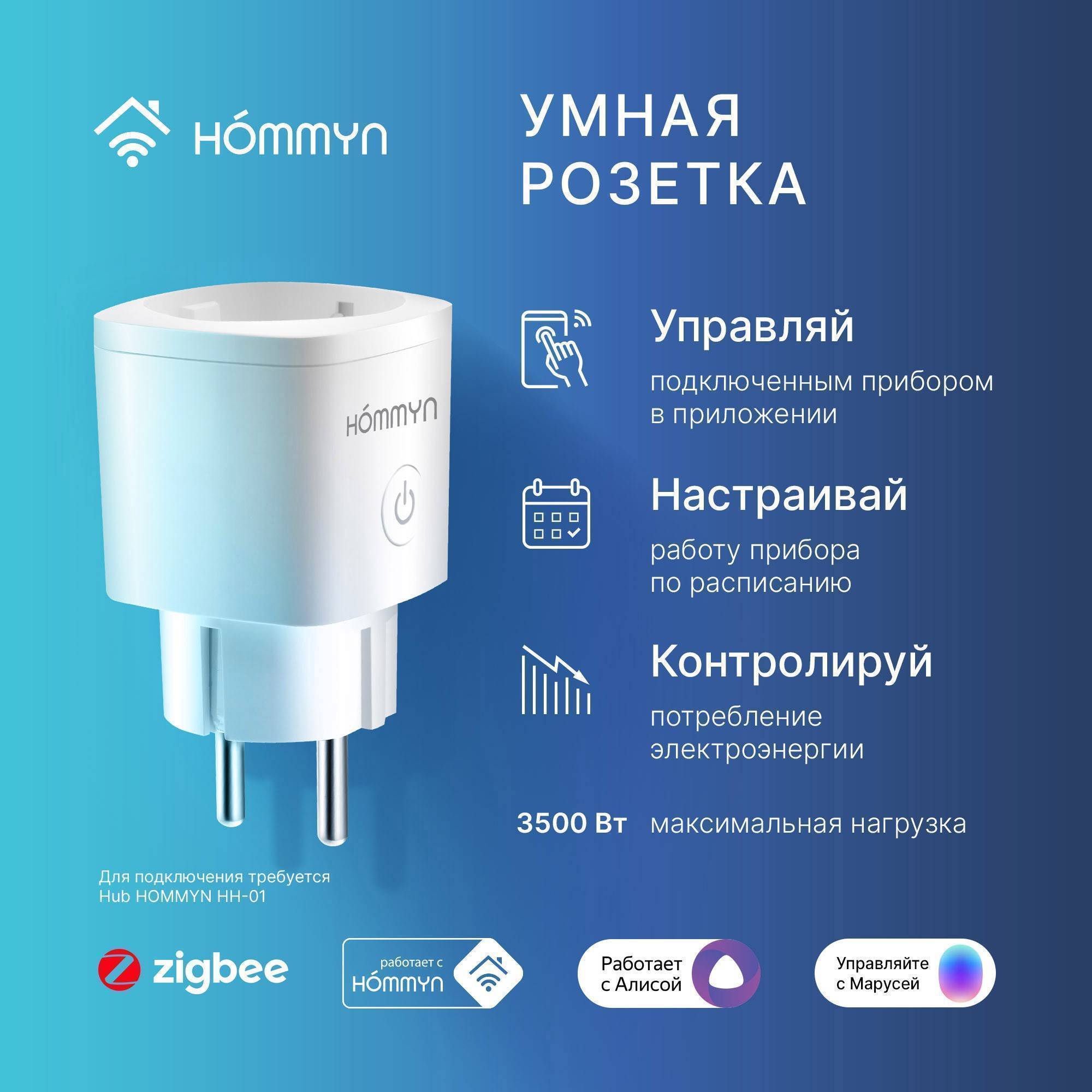 Комплект из 3 умных розеток и хаба HOMMYN SP3HOMKIT07