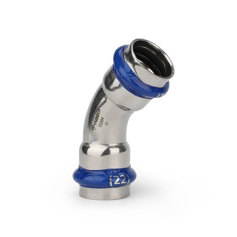 Угольник 45° двухраструбный Varmega Inox Press 54 мм нержавеющая сталь VM12107