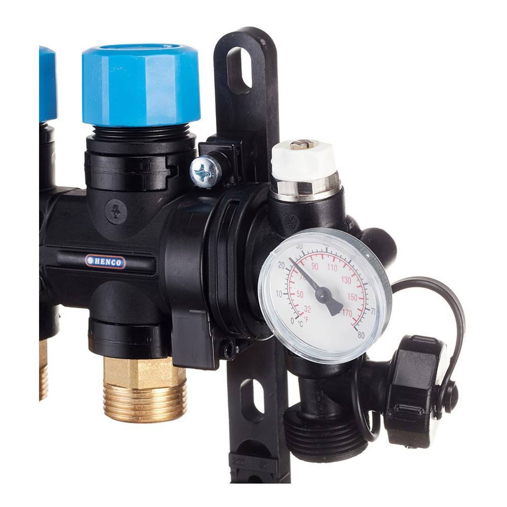 Коллекторная группа Henco MDK 1 x 2 x 3/4 EK композитная с расходомерами и термометрами MDK-02