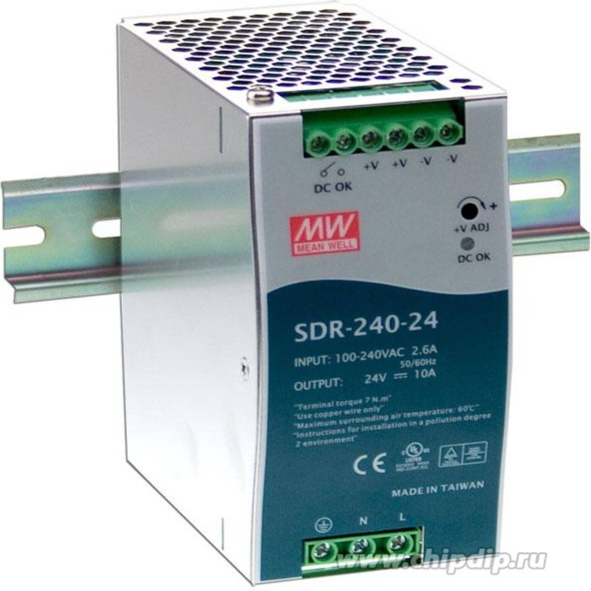 Блок питания на DIN-рейку Mean Well SDR-240-24 24В 10А 240Вт SDR-240-24