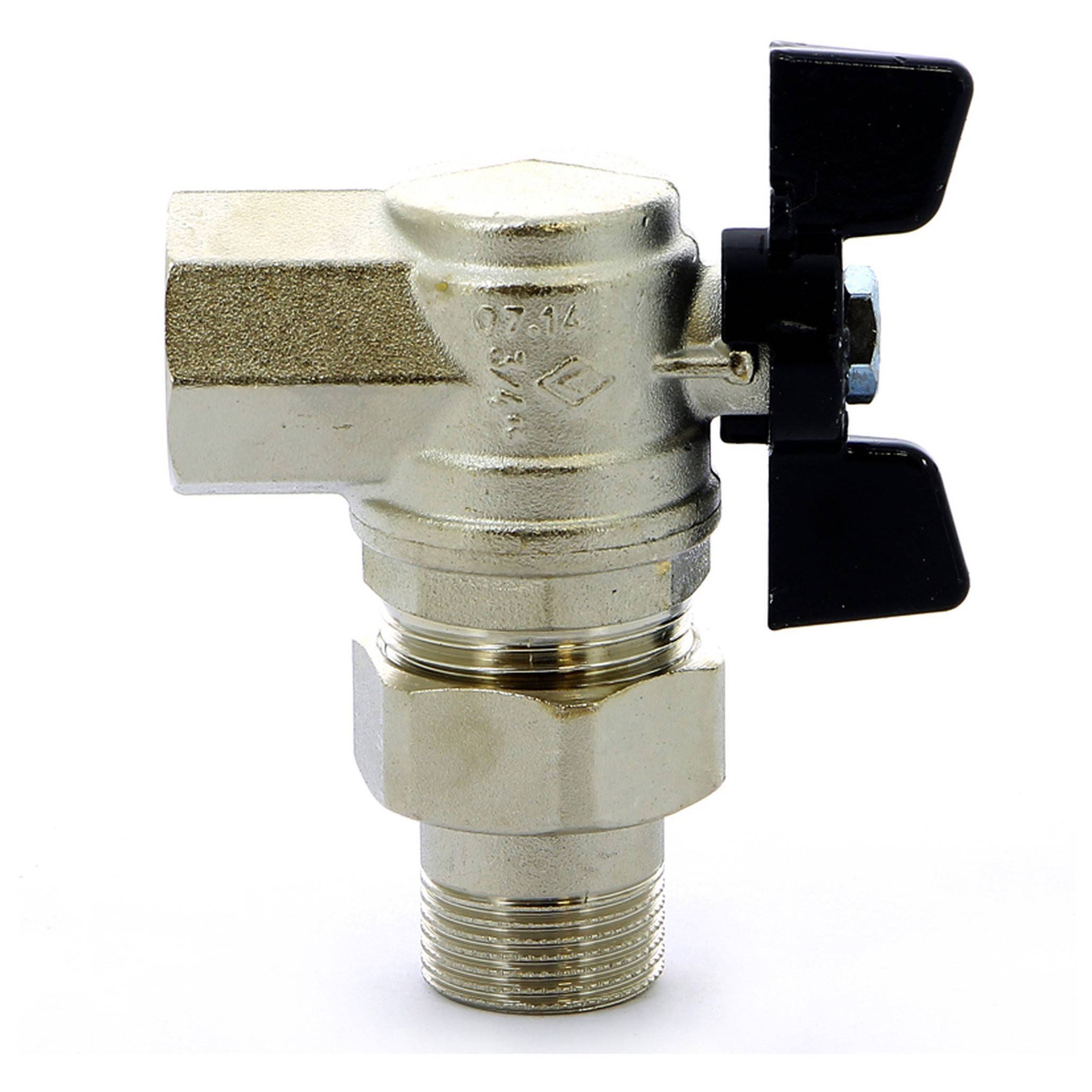 Кран шаровой BUGATTI Oregon 594 угловой с американкой 3/4 НВ бабочка полнопроходный 5940005