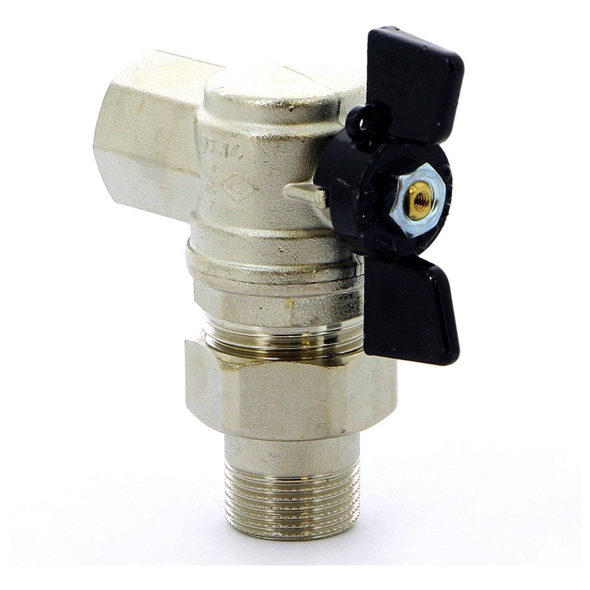 Кран шаровой BUGATTI Oregon 594 угловой с американкой 3/4 НВ бабочка полнопроходный 5940005