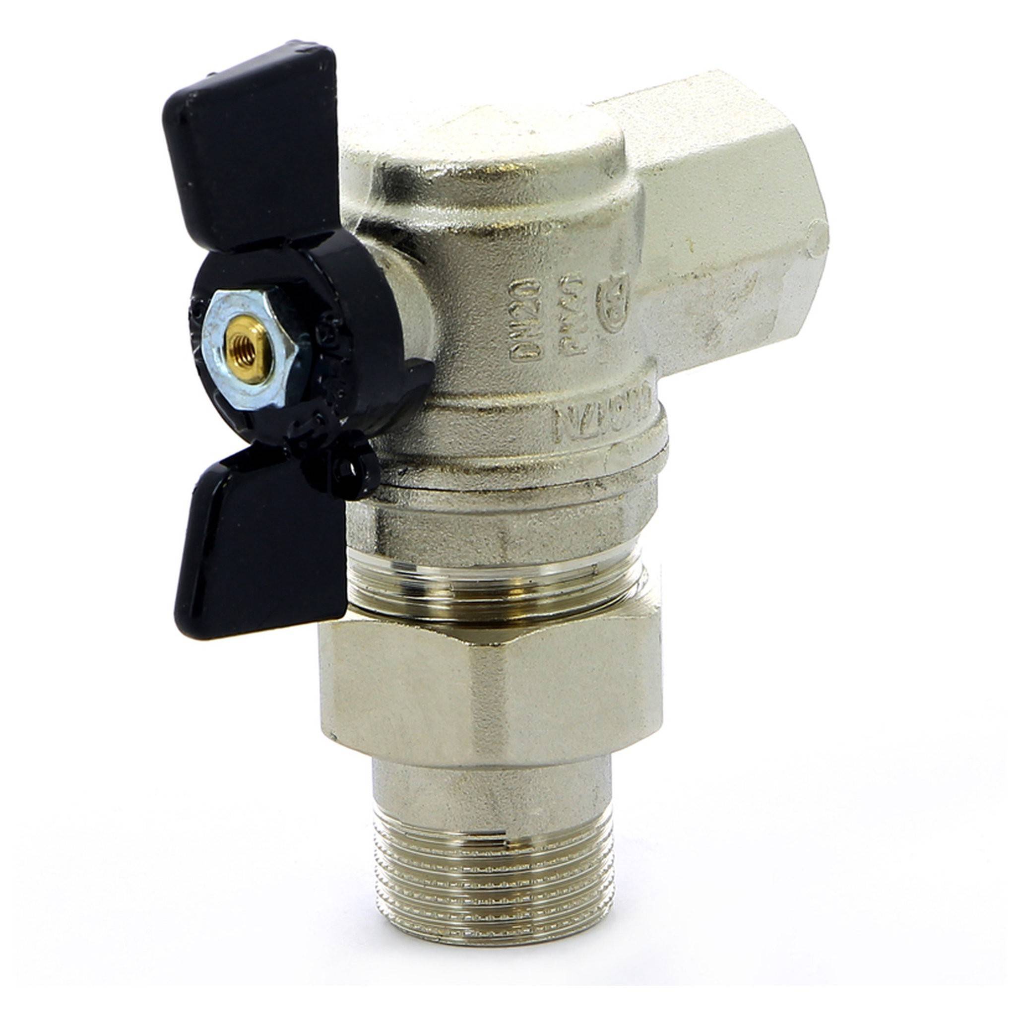 Кран шаровой BUGATTI Oregon 594 угловой с американкой 3/4 НВ бабочка полнопроходный 5940005