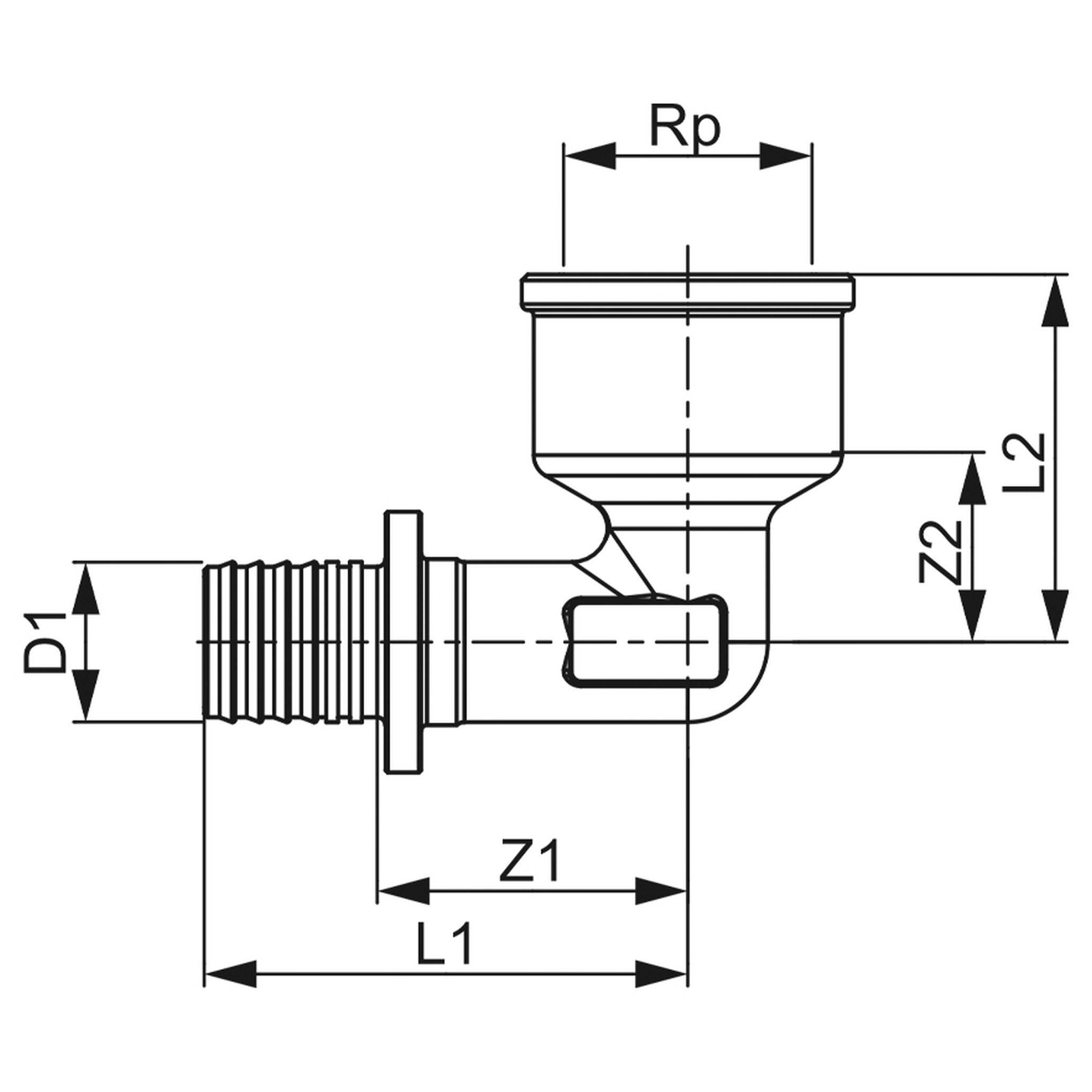 Уголок соединительный TECE с муфтой 16х1/2 дюйма латунь 768016
