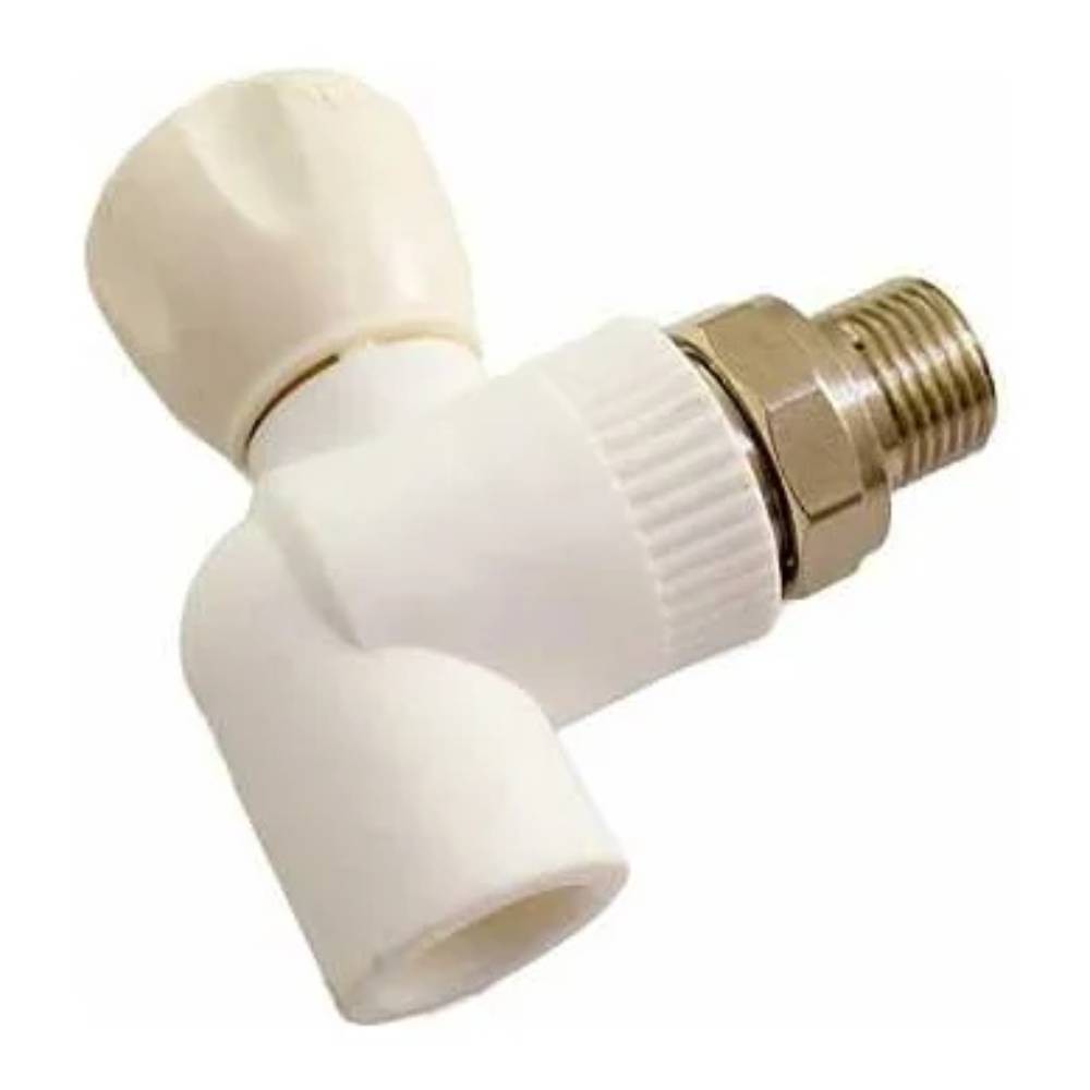 Кран полипропиленовый угловой MeerPlast PPRC с накидной гайкой 20x1/2 белый НС-1591819