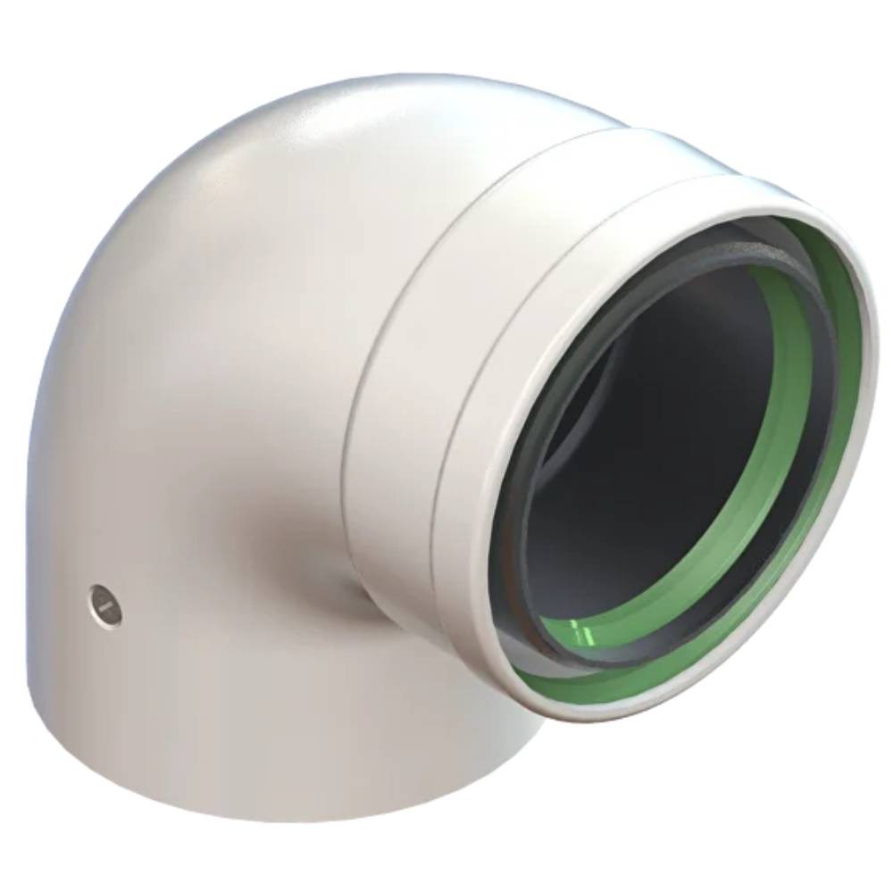 Колено коаксиальное УТДК 60/100-90° M-F RAL 9003 01.30.011.000