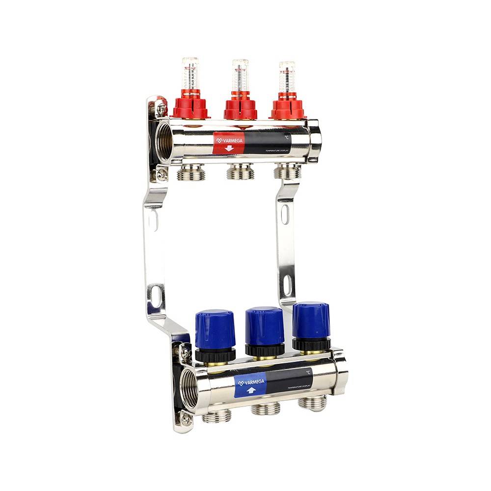 Группа коллекторная Varmega 1 x 3 выхода 3/4 EK с расходомерами латунь VM15403