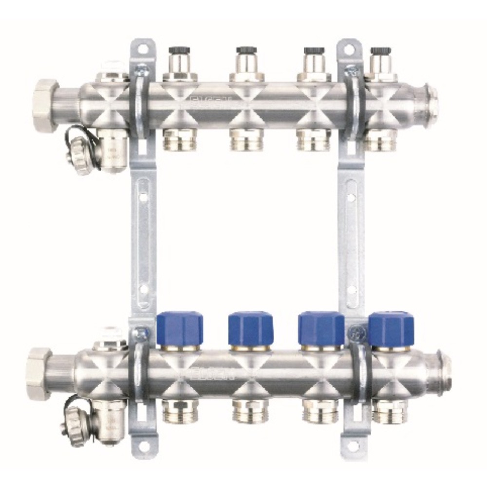 Коллекторная группа Elsen 1 x 8 x 3/4 с вентилями нержавеющая сталь EMG01.08
