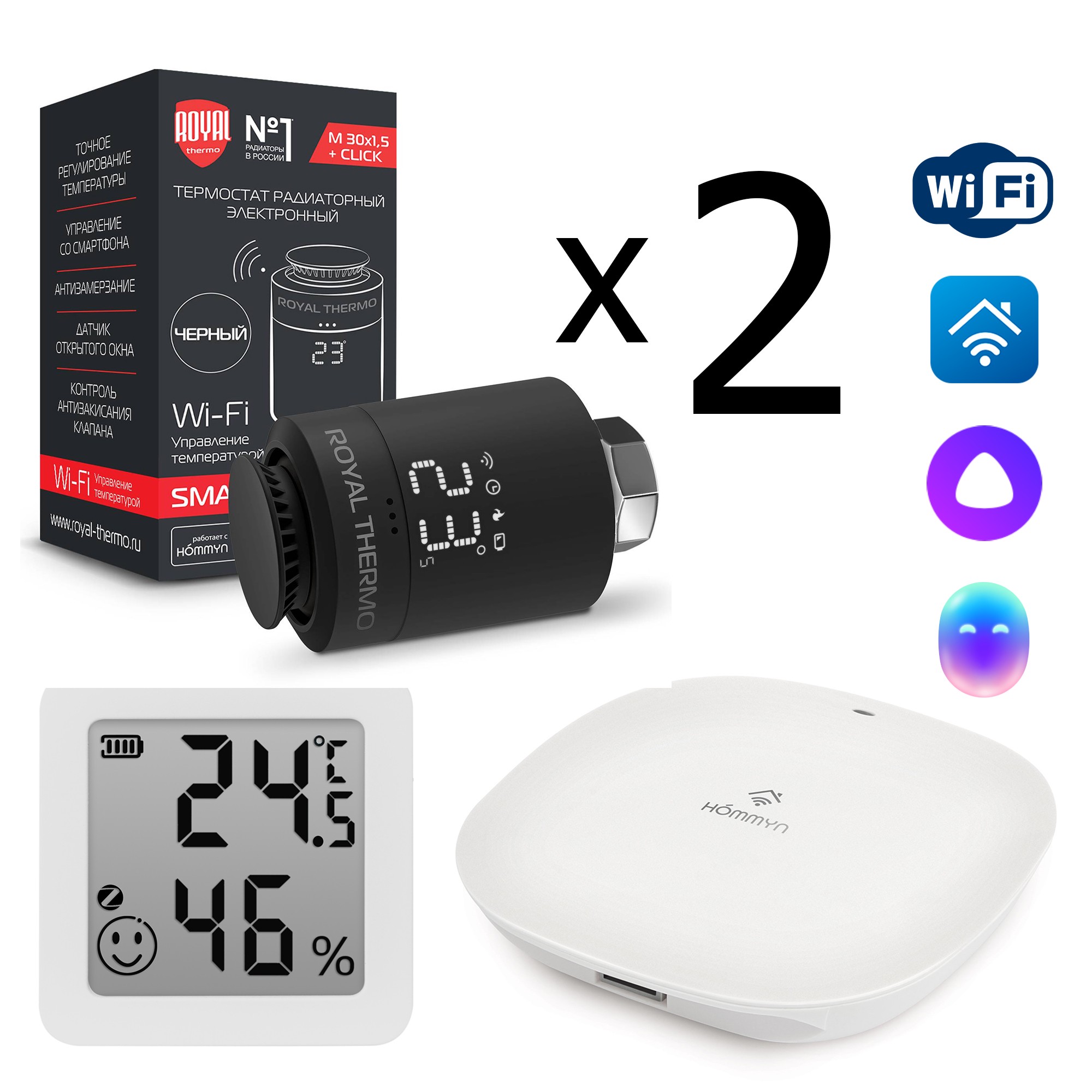 Комплект управления Royal Thermo Smart Heat для 2 радиаторов Wi-Fi HH-01/THS30ZB черный НС-1738918