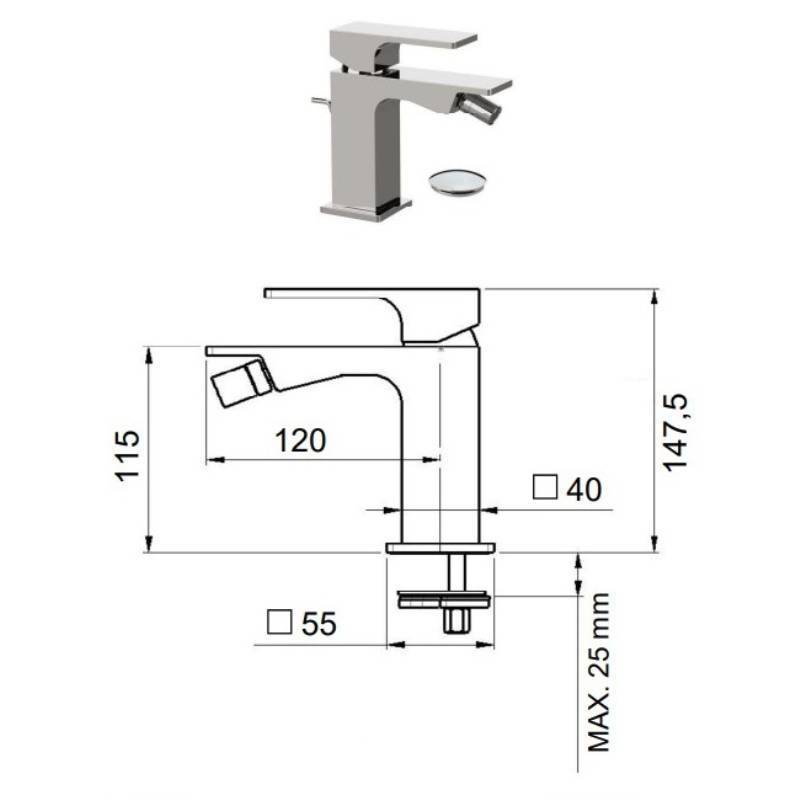Смеситель для биде Remer Absolute однорычажный с донным клапаном хром AU20