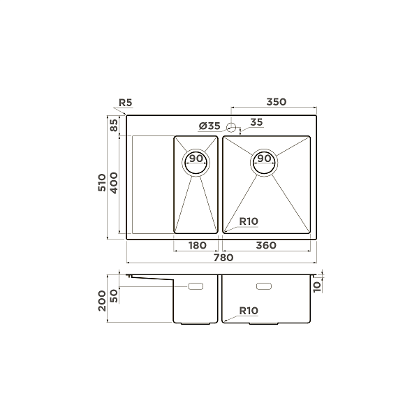 Кухонная мойка Omoikiri Akisame 78-2-IN-R 78x51 см нержавеющая сталь 4973063