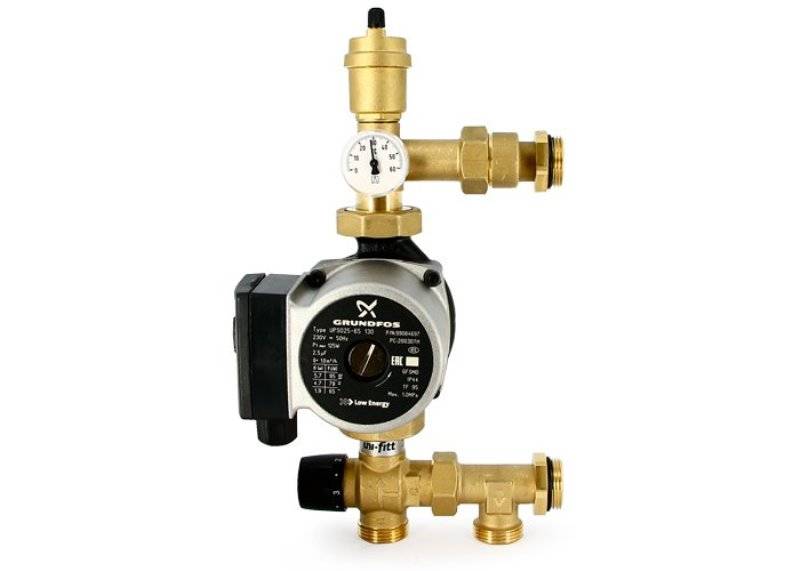 Насосно-смесительная группа Uni-Fitt DN25 с трехходовым клапаном и насосом Grundfos UPSO 25-65 492G2500