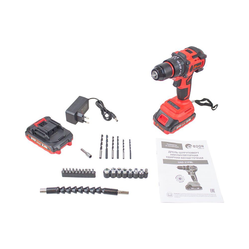 Аккумуляторная дрель-шуруповерт Edon UAD-21PBL бесщеточная UAD-21PBL