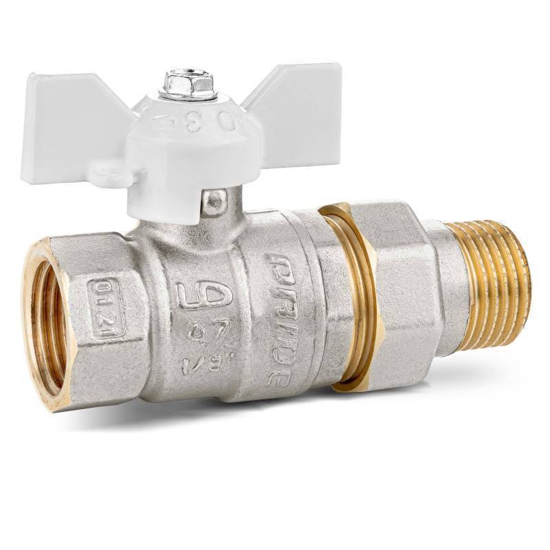 Кран шаровой LD Pride НВ 1/2 полнопроходной с разъемным соединением белая бабочка 47.306.15 W