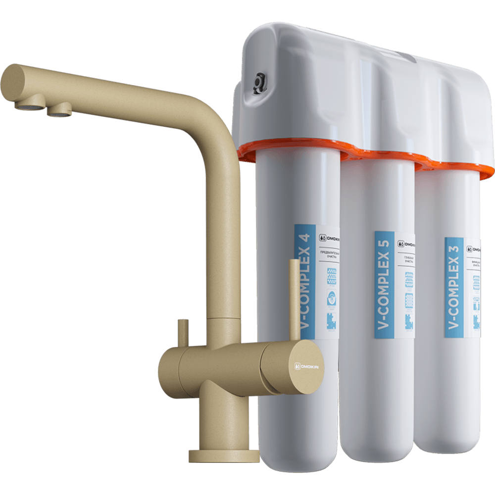 Комплект Omoikiri смеситель Nagano-P и фильтр pure drop Lite шампань 4081.8028P