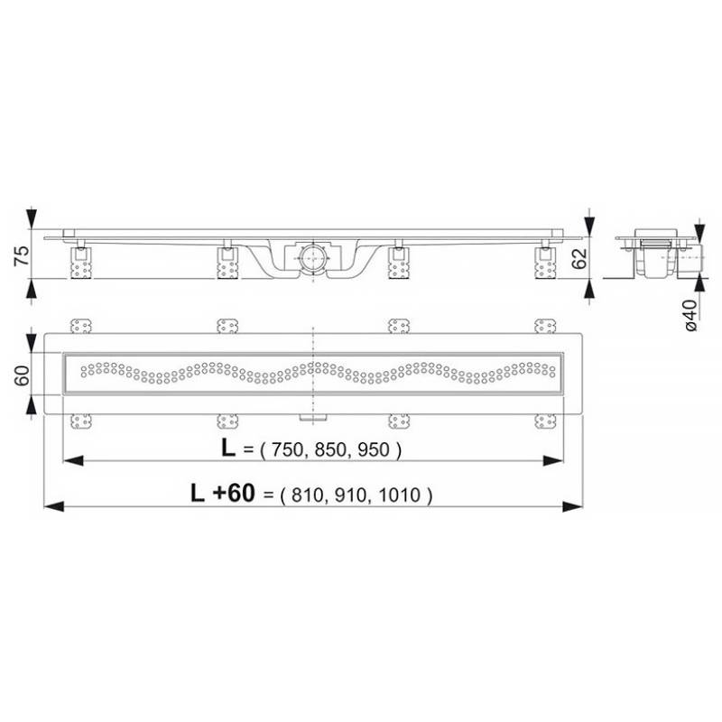 Душевой лоток Alca APZ9 Simple с решеткой 850 мм AG100201850