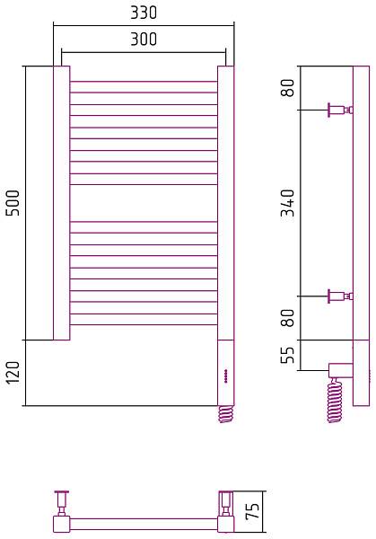 Полотенцесушитель электрический Сунержа Модус 3.0 300x500 мм правый матовый черный 31-5701-5030
