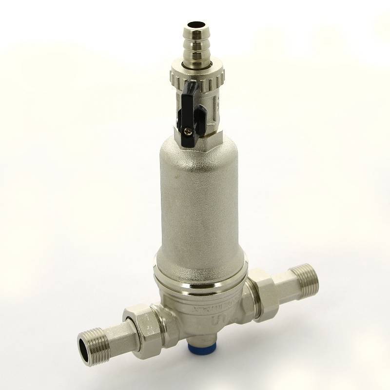 Фильтр промывной Uni-Fitt ВН 1/2 x 3/4 с редукционным соединением сливным краном и манометром никелированный 214B2300