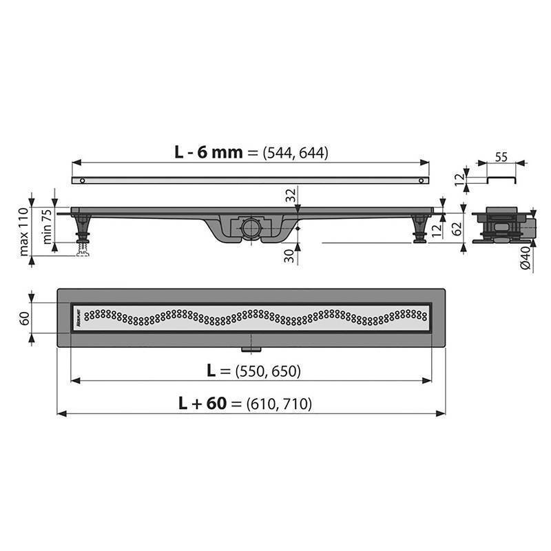 Душевой лоток Alca APZ8 Simple с решеткой 550 мм AG100101550