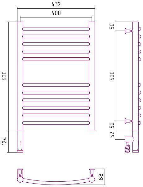 Полотенцесушитель электрический Сунержа Богема 3.0 400x600 мм левый матовый белый 30-5802-6040