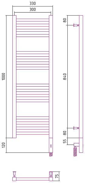 Полотенцесушитель электрический Сунержа Модус 3.0 300x1000 мм правый матовая шампань 022-5701-1030