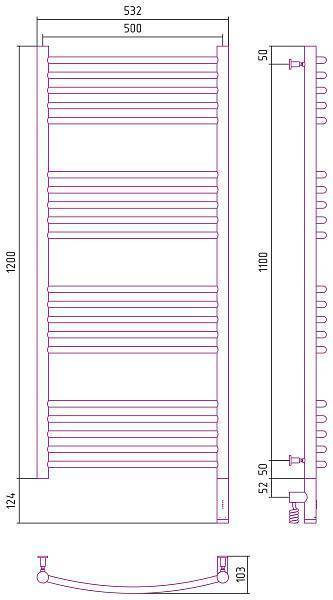 Полотенцесушитель электрический Сунержа Богема 3.0 500x1200 мм правый без покрытия 00-5803-1250