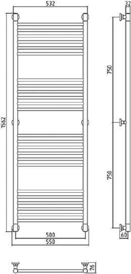 Полотенцесушитель водяной Сунержа Богема 500x1500 мм без покрытия 00-0220-1550
