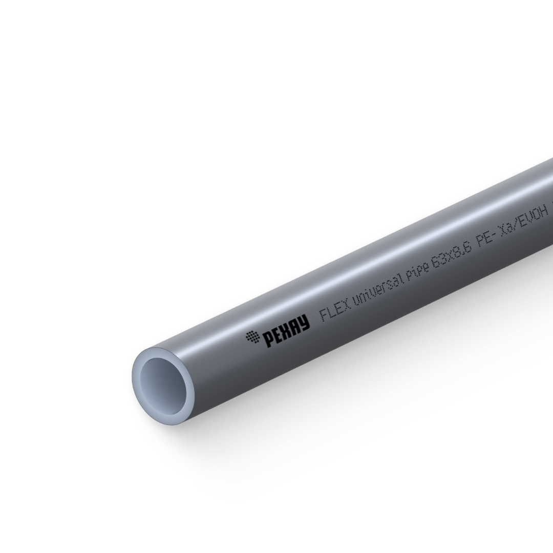 Труба из сшитого полиэтилена Flex 63 х 8.6, PE-Xa/EVOH, штанга 6 м, универсальная, серебристая
