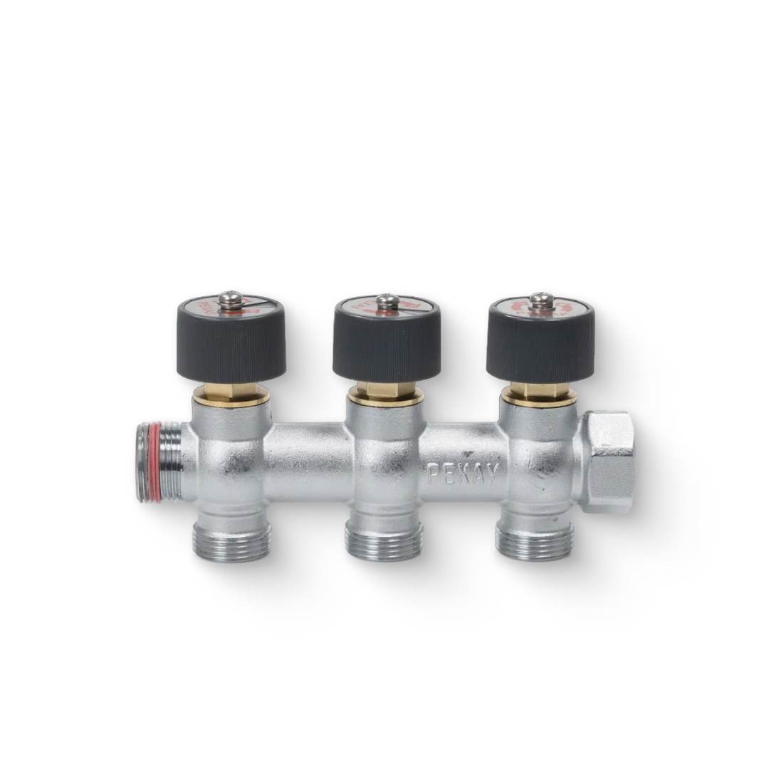 Коллектор с плавной регулировкой НВ 3/4 х 3 выхода 3/4 ЕК, хромированный