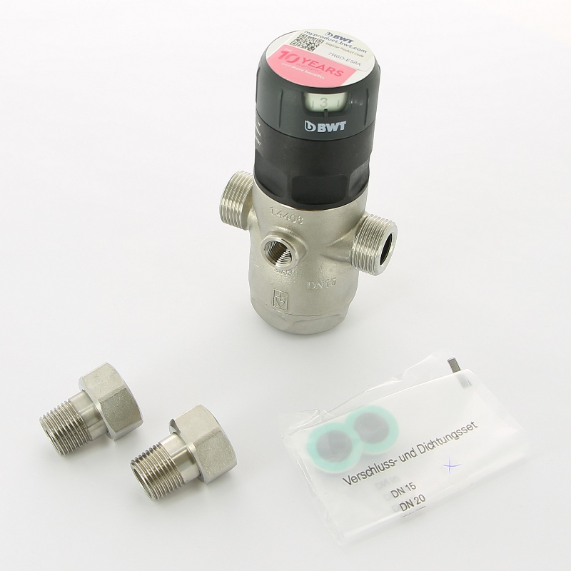 Редуктор давления 1/2 1.5-7 бар PN25 D1 Inox нерж. сталь, для г/в, стальная колба, с разъем. соед