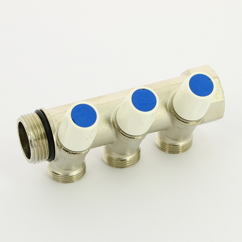 Коллектор с вентилями НВ 1 x 3 вых 3/4EK, никелир., межосевое 40 мм RAUTITAN MX