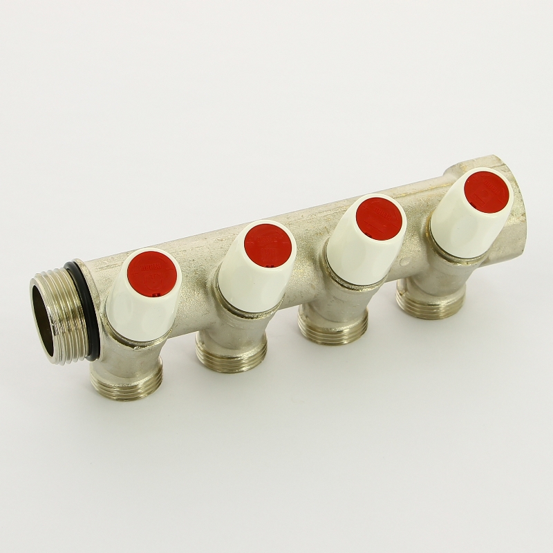 Коллектор с вентилями НВ 1 x 4 вых 3/4EK, никелир., межосевое 40 мм RAUTITAN MX