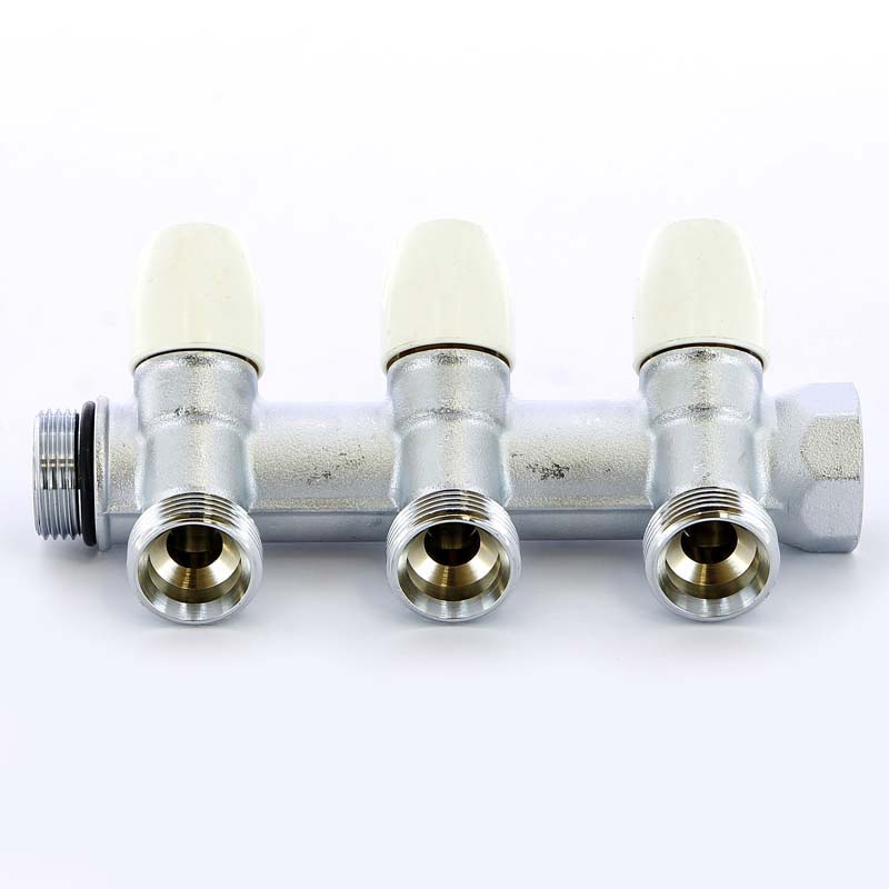 Коллектор НВ 3/4' 3х3/4'EK Н 50мм хромир. с вентилями