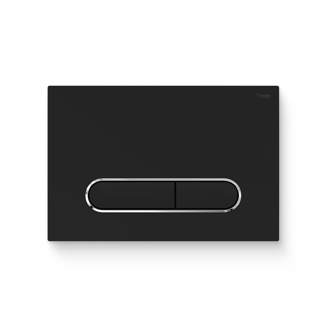 Кнопка смыва РЕХАУ NOVA ELLIPSE 002 пластик, черный, матовый, контур клавиш хром, глянцевый