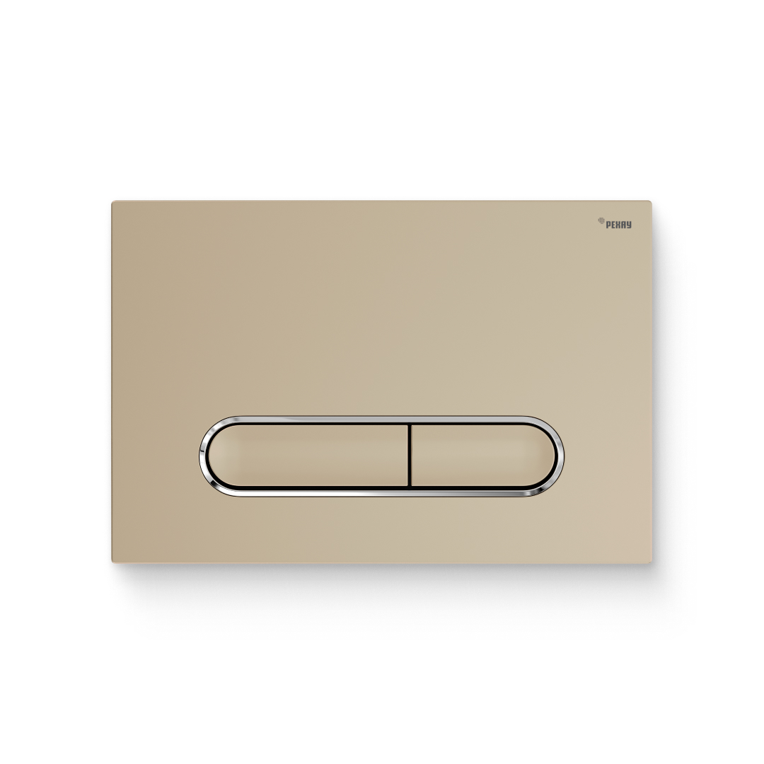 Кнопка смыва REHAU NOVA ELLIPSE 002 plastic золотой матовый контур хром 521897