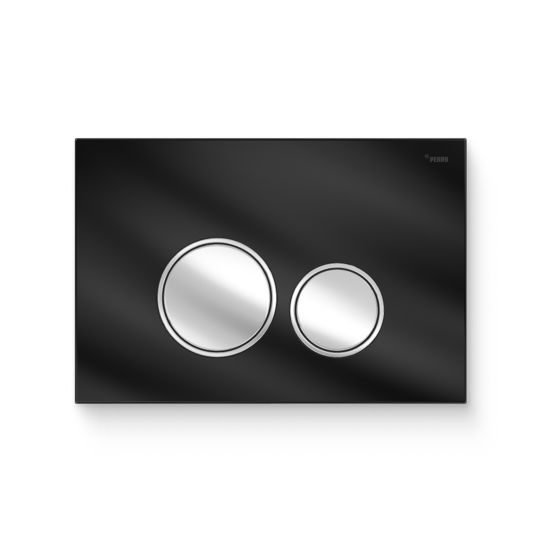 Кнопка смыва РЕХАУ NOVA ORB GLASS закаленное стекло, черный, клавиши и их контур хром, глянцевый