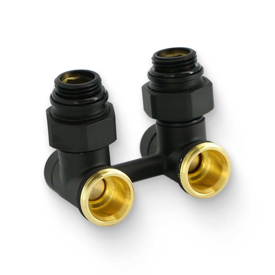 Узел угловой НН 1/2 х 3/4 ЕК черный радиаторный со встроенными вентилями, с ниппелями